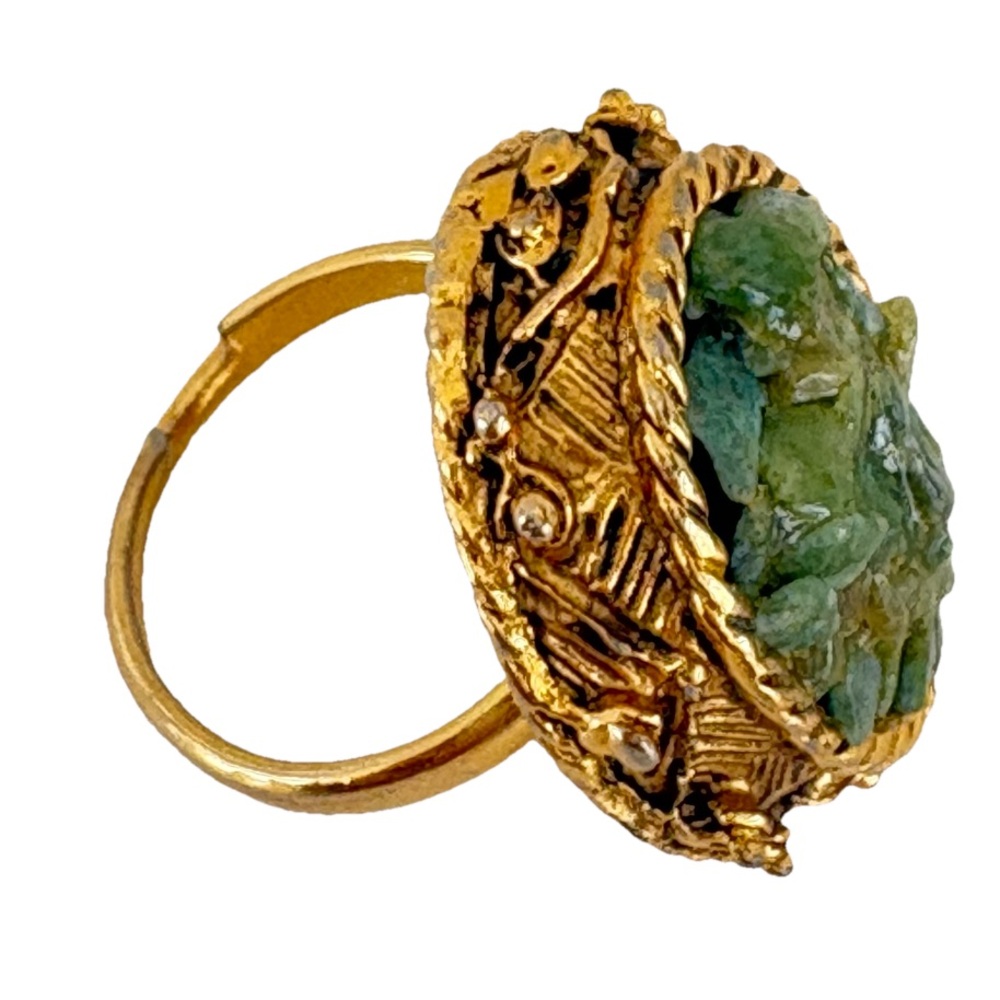 Antique Style Genuine Jade Chip Cluster Ring